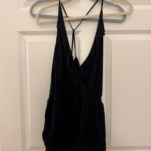 Topshop Black Strappy Romper with Pom Trim